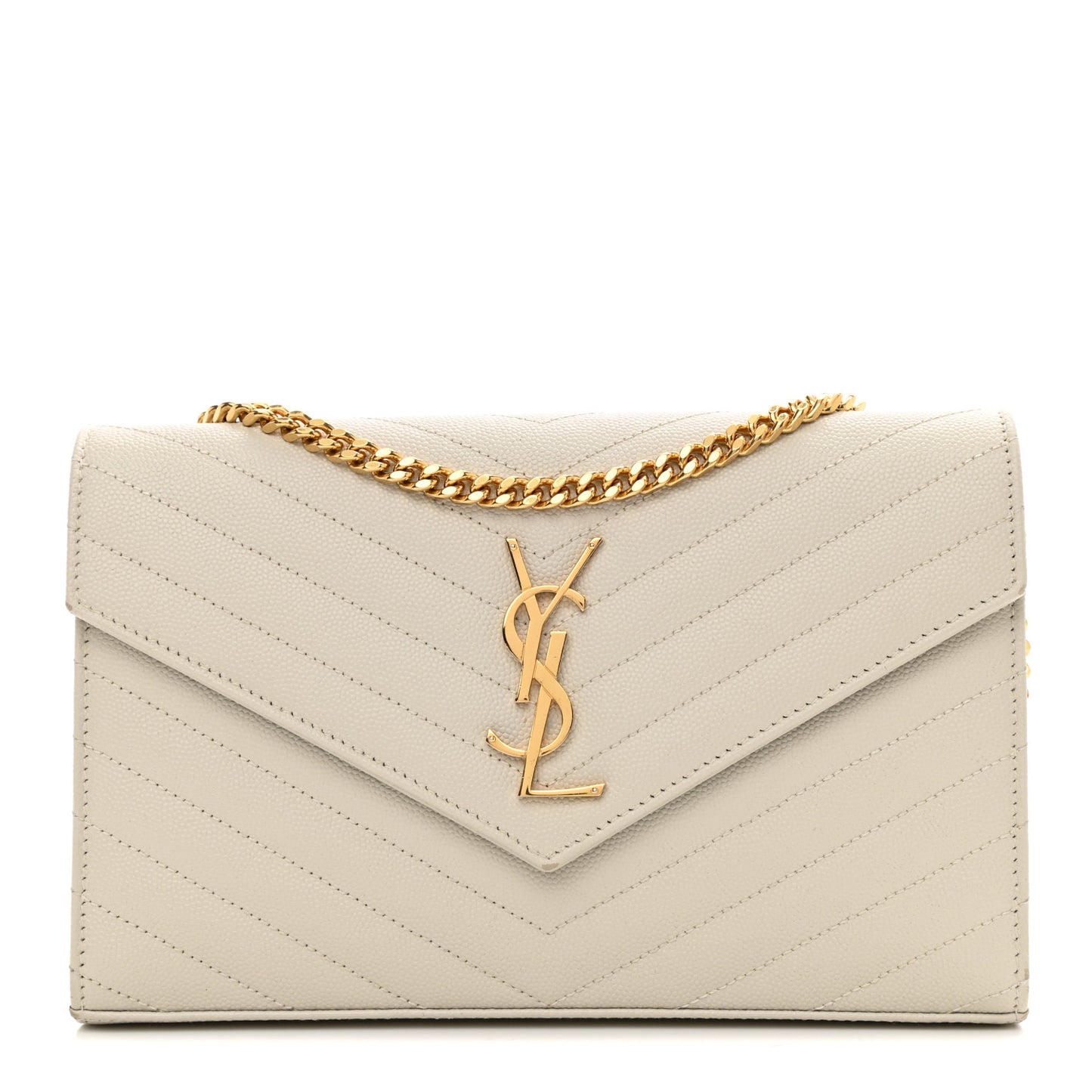 Grain De Poudre Matelasse Chevron Monogram Chain Wallet White