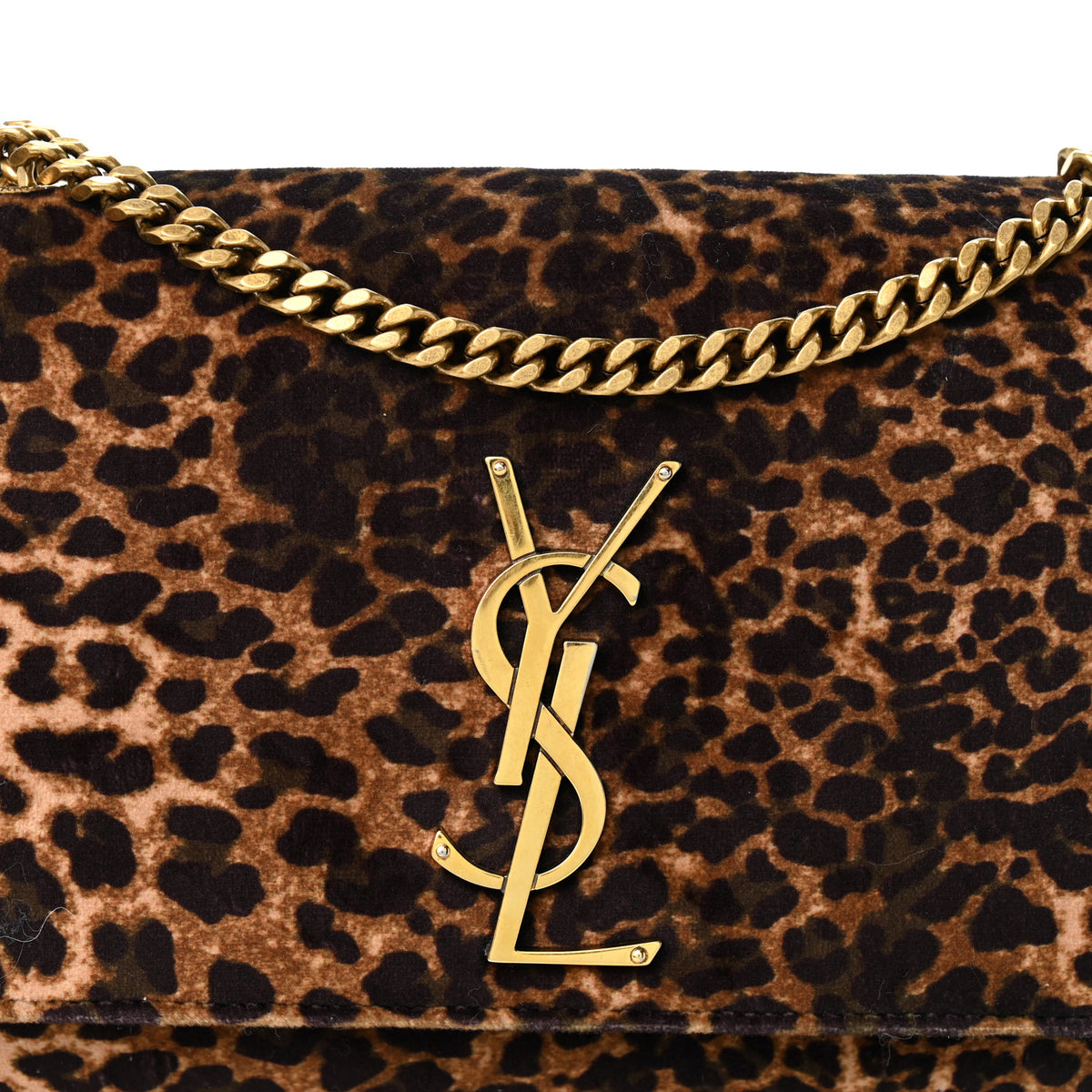 Velvet Leopard Print Small Monogram Kate Satchel Manto Natural