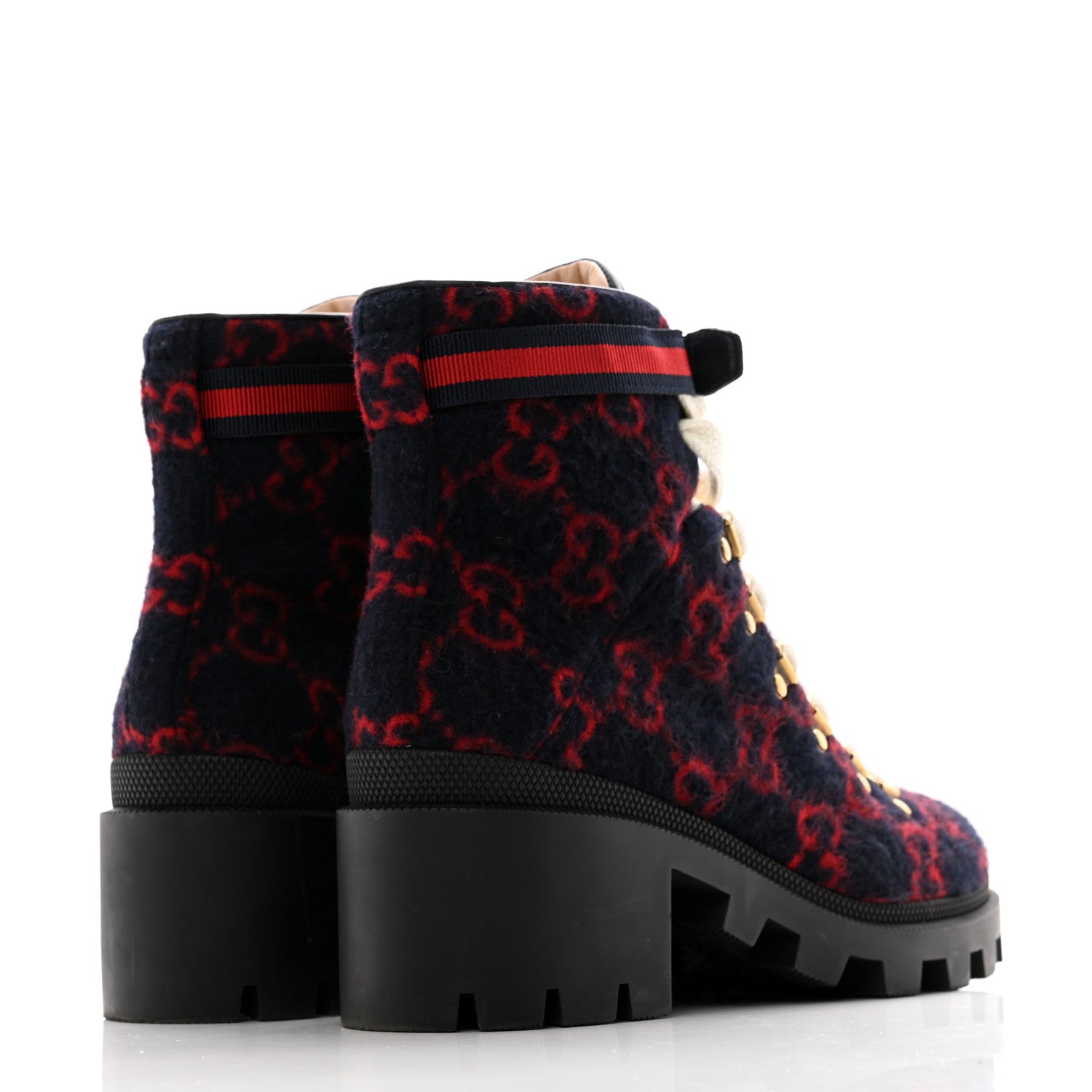 Gucci Covered Wool Big GG Monogram Womens Lace Up Combat Ankle Boots 39.5 Blue Red 4 of 11
