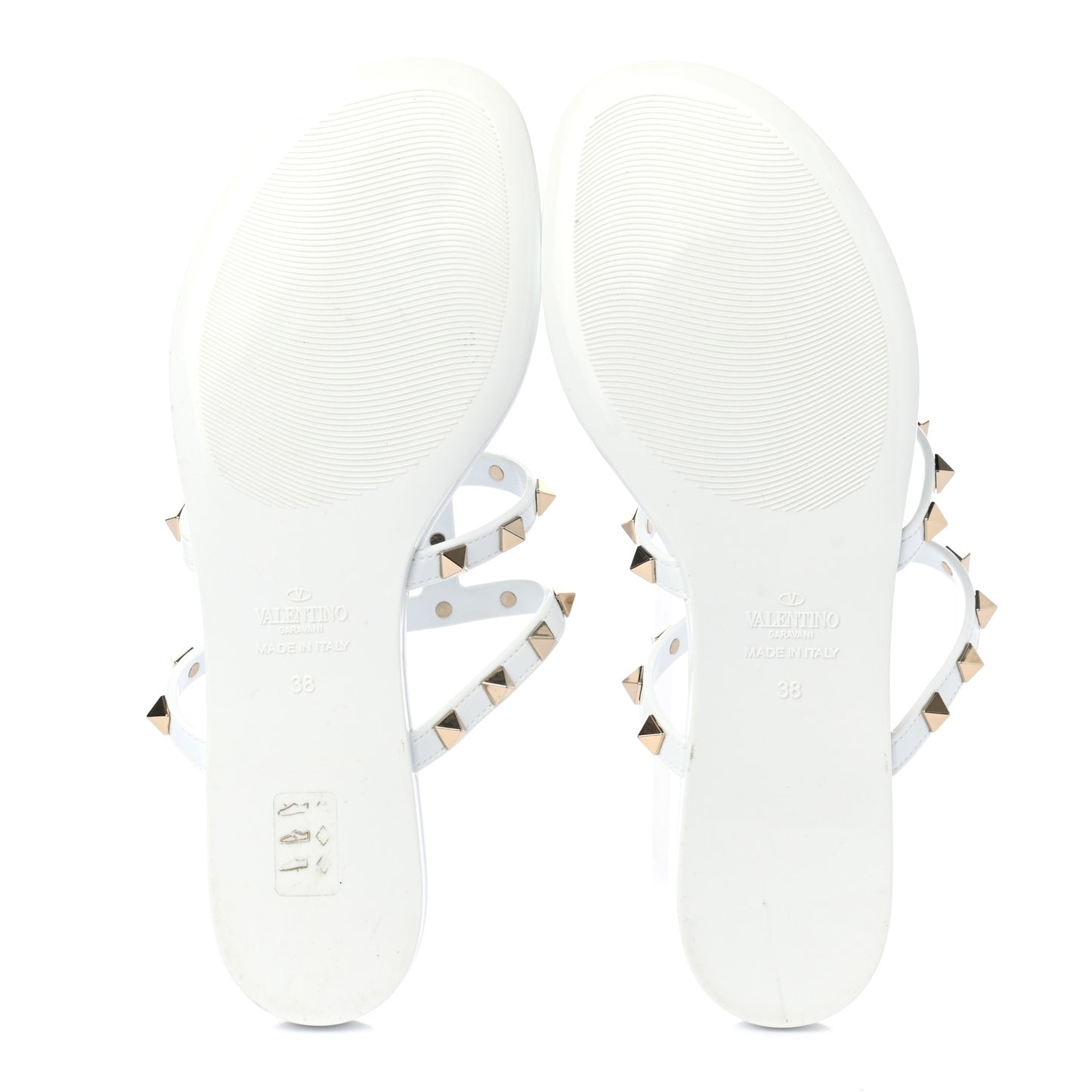 PVC Jelly Rockstud Caged Flat Thong Sandals 38 Optic White