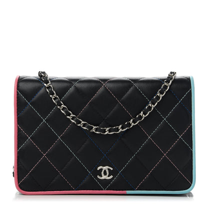 Chanel Lambskin Quilted Wallet On Chain WOC Black Pink Light Blue 1 of 12