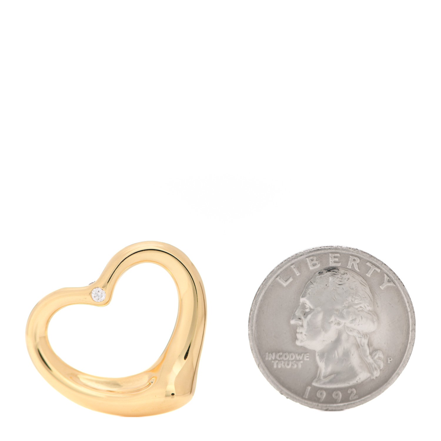 Tiffany 18K Yellow Gold Diamond 27mm Elsa Peretti Open Heart Pendant 2 of 3