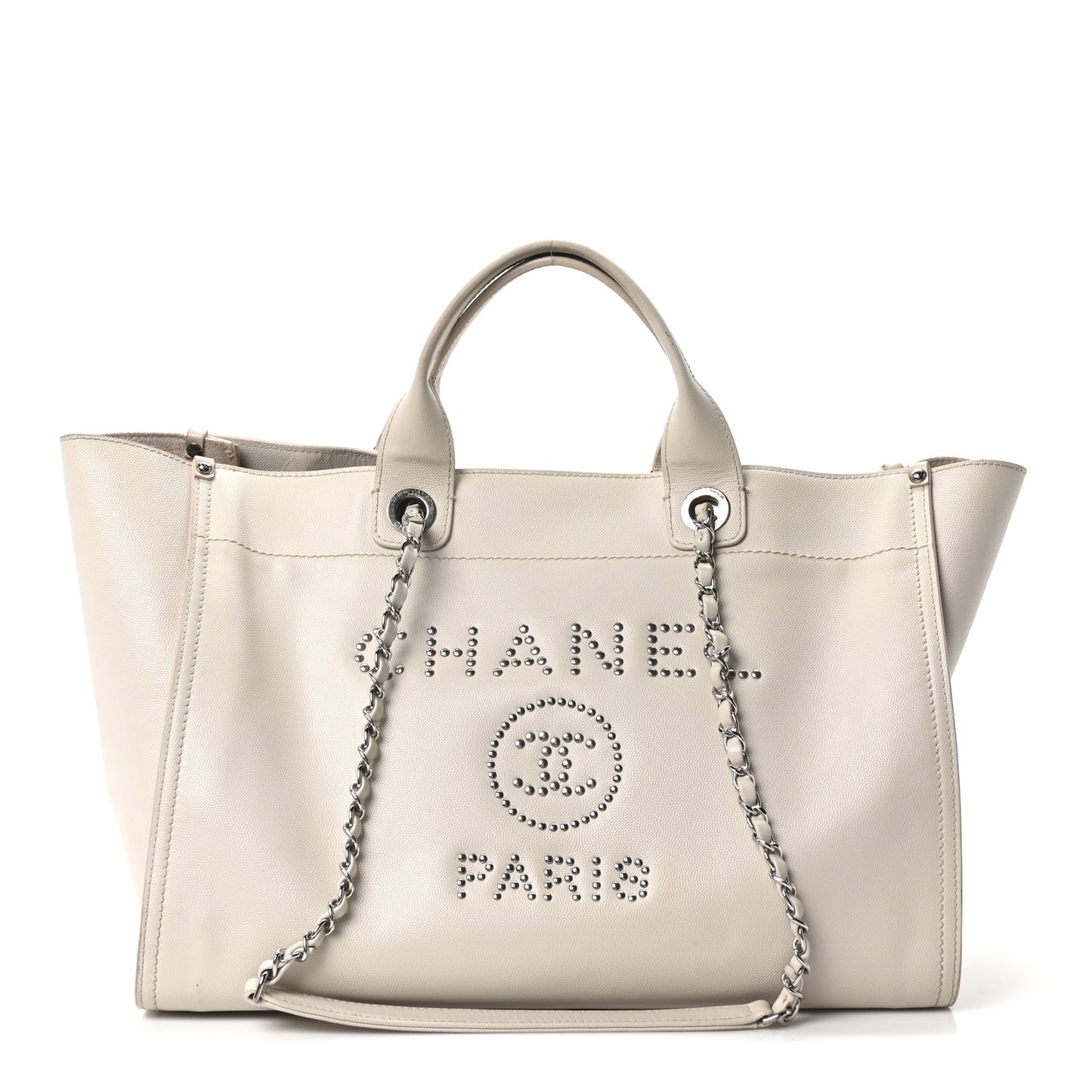Caviar Medium Studded Deauville Tote Ivory