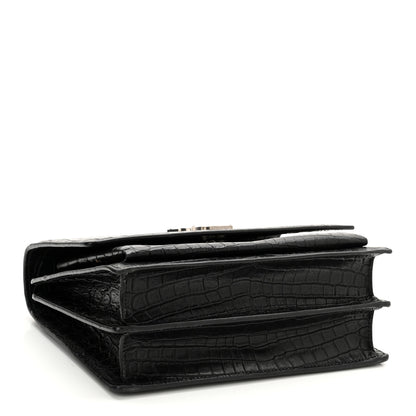 Saint Laurent Calfskin Crocodile Embossed Medium Monogram Sunset Black 4 of 13