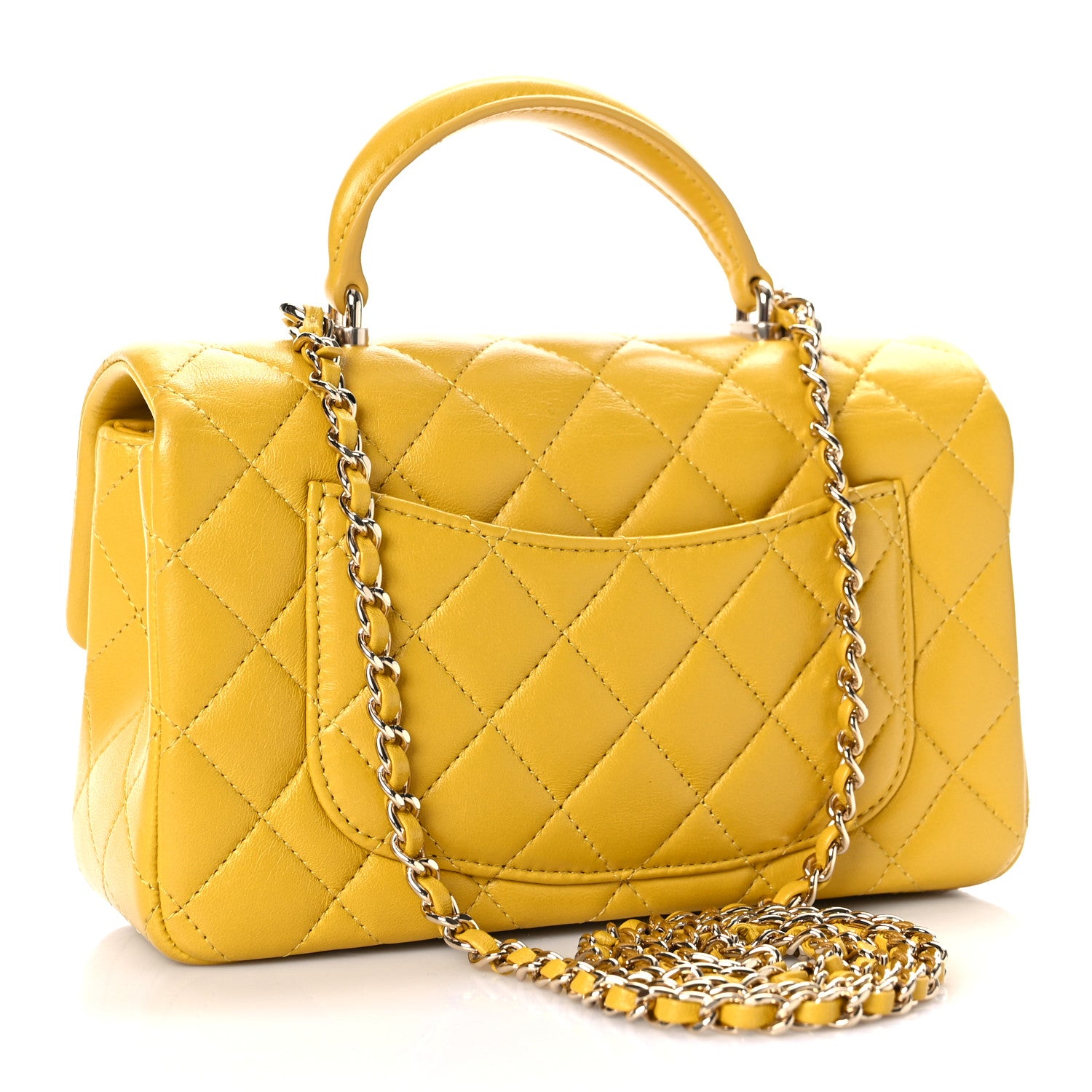 Chanel Lambskin Quilted Mini Top Handle Rectangular Flap Yellow 2 of 8