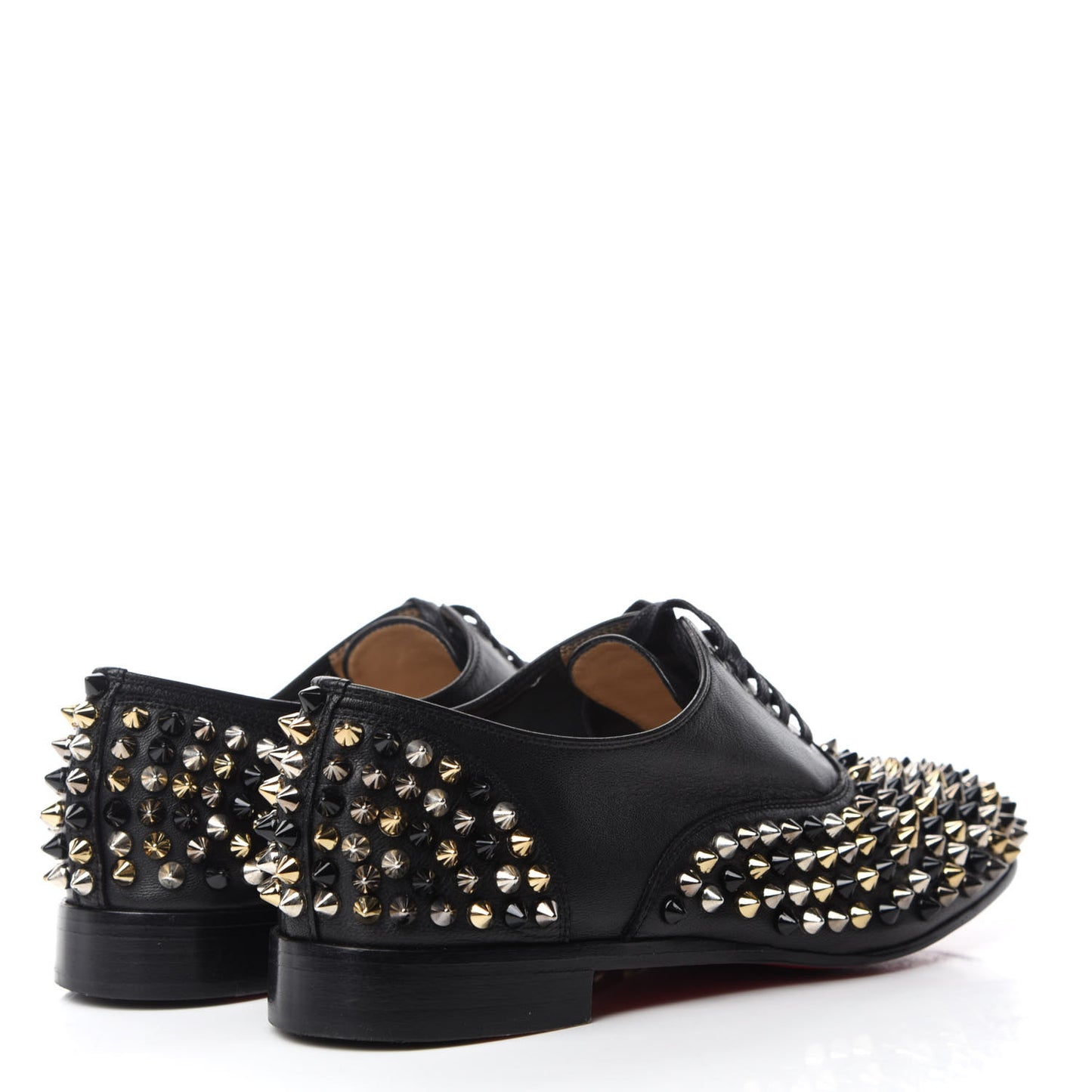 Calfskin Studded Womens Oxfords 38 Blackn Gold