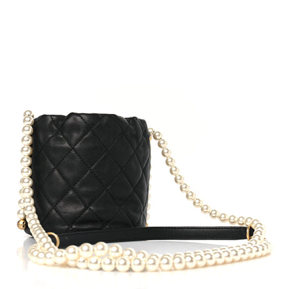 Chanel Calfskin Quilted Pearl Mini About Pearls Drawstring Bucket Bag Black 3 of 9