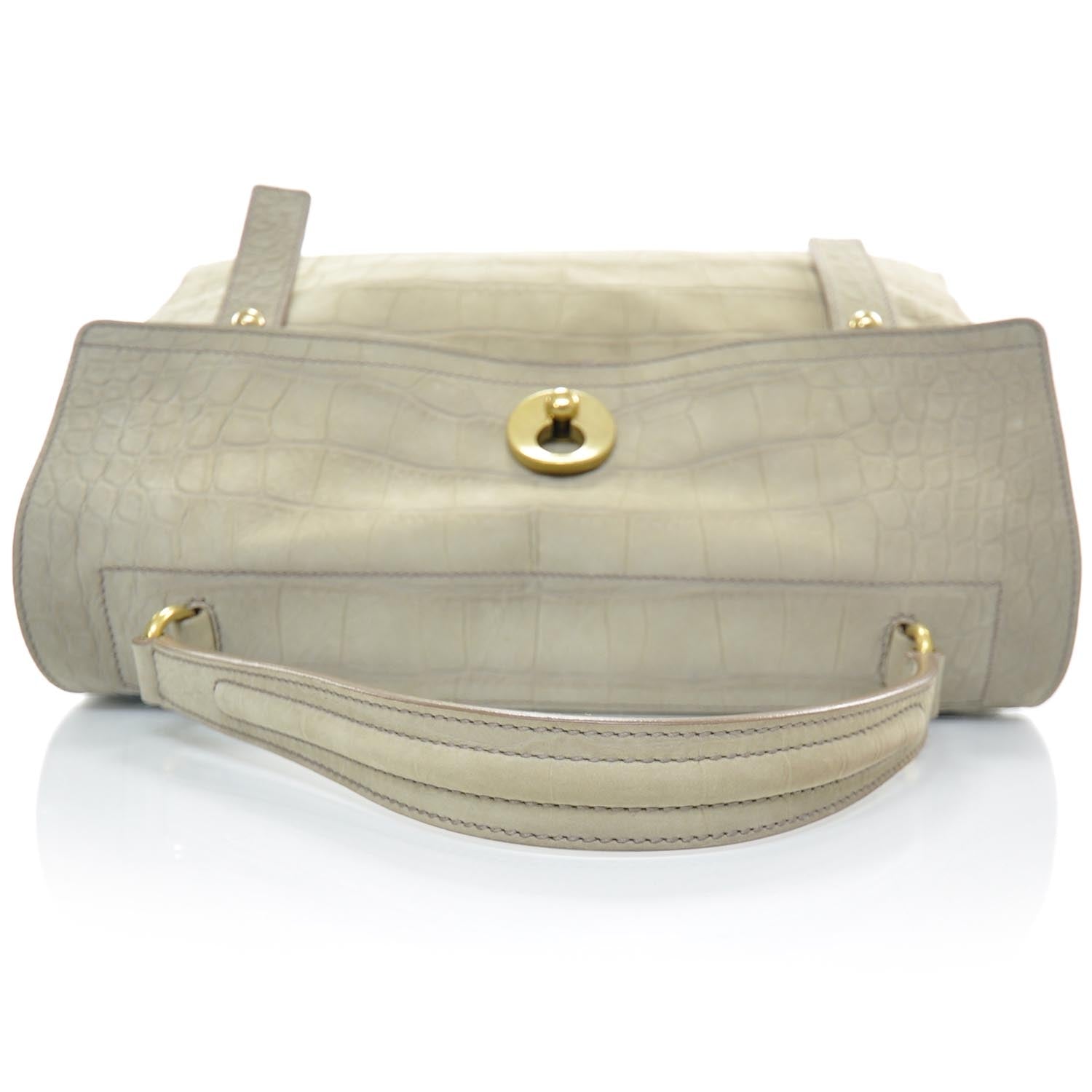 Saint Laurent Suede Crocodile Embossed Large Muse Two Beige 6 of 11