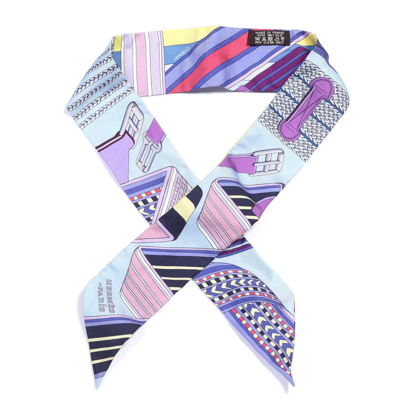 Silk Sangles En Zigzag Twilly Bleu Mauve Jaune