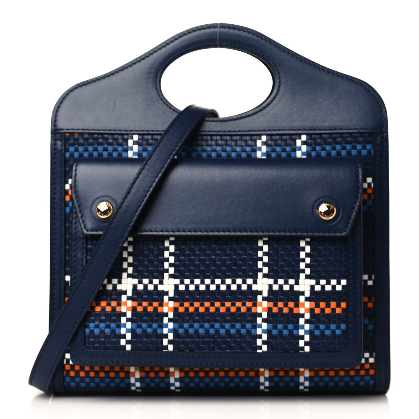 Calfskin Nylon Tartan Mini Pocket Bag Blue White Orange