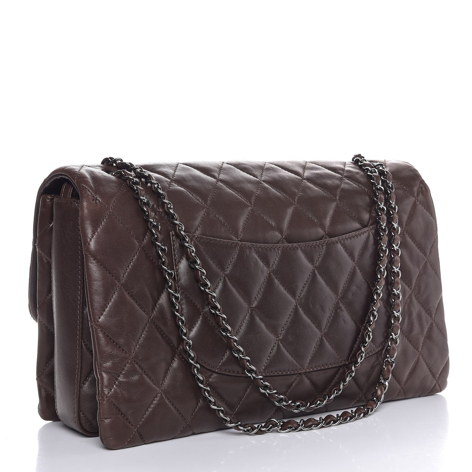 Chanel Lambskin Quilted Maxi 3 Flap Dark Brown 3 of 7