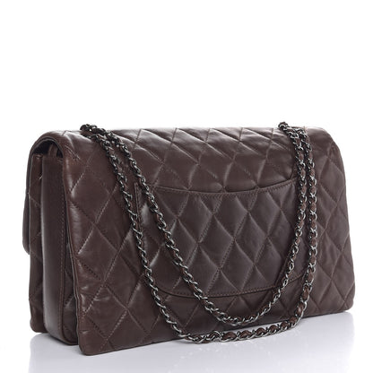 Chanel Lambskin Quilted Maxi 3 Flap Dark Brown 3 of 7