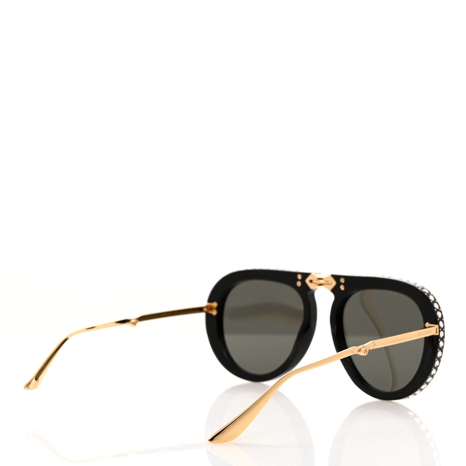 Gucci Acetate Crystal Foldable Aviator Sunglasses GG0307S Black 5 of 9