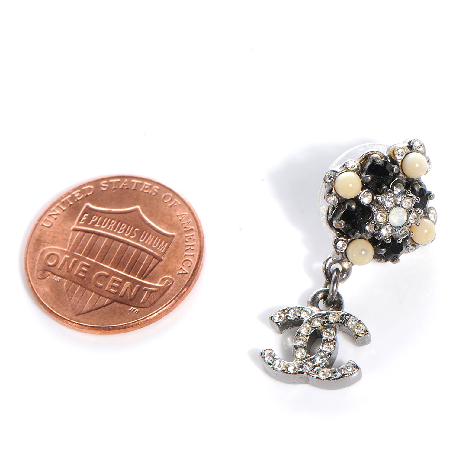 Chanel Crystal CC Drop Earrings Silver 2 of 5