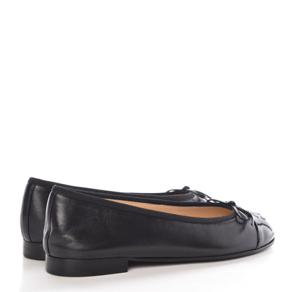 Chanel Lambskin Patent Cap Toe Ballerina Flats 37.5 Black 4 of 9