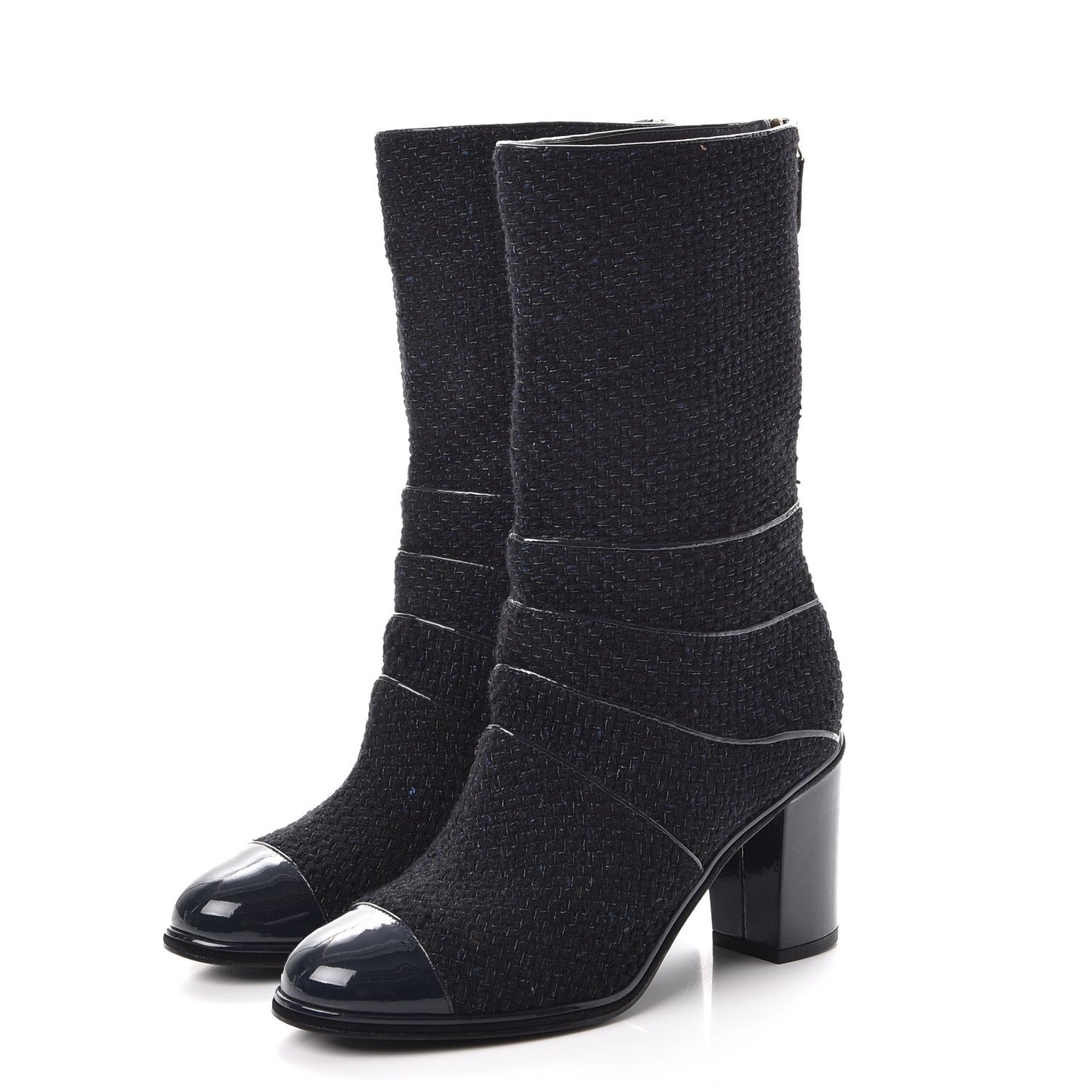 Tweed Patent Mid Calf Boots 39.5 Navy