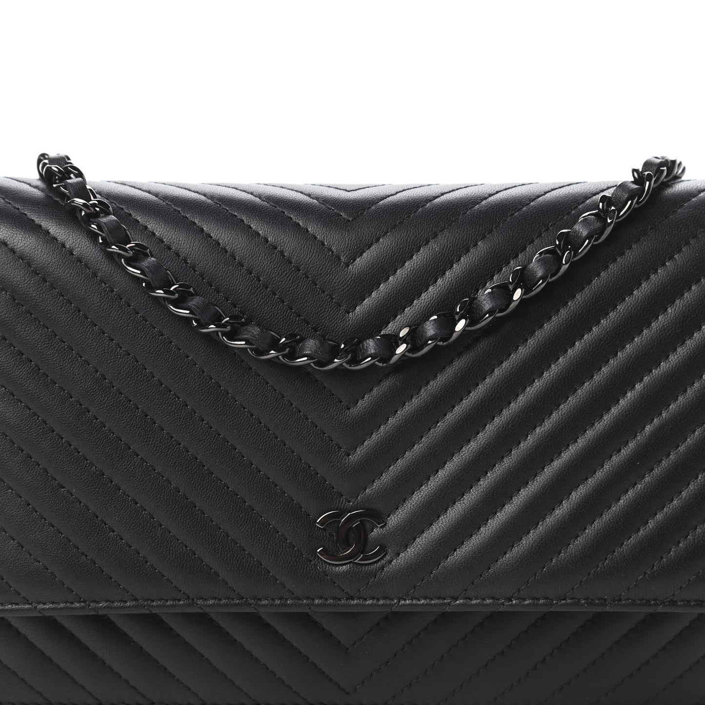 Lambskin Chevron Quilted Wallet On Chain WOC So Black