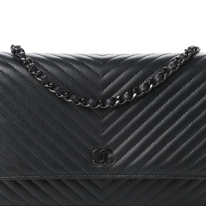 Chanel Lambskin Chevron Quilted Wallet On Chain WOC So Black 11 of 12