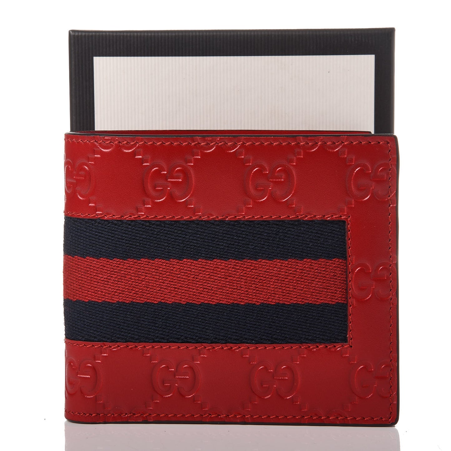 Guccissima Signature Web New Web Bi-Fold Coin Wallet Hibiscus Red