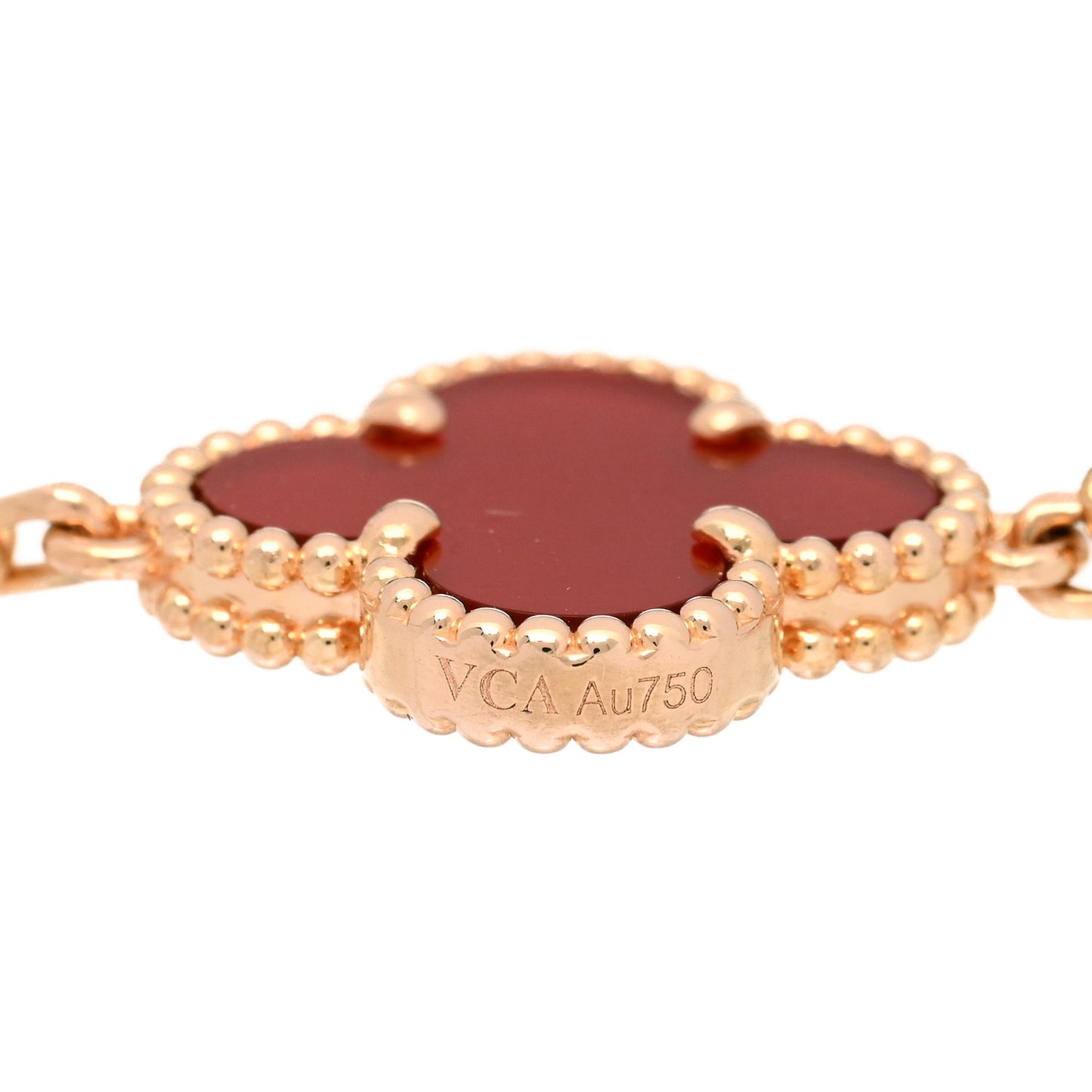 18K Rose Gold Carnelian 5 Motifs Guilloche Vintage Alhambra Bracelet