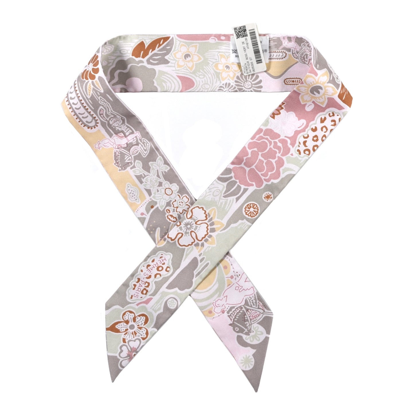 Silk Bingata Twilly Vieux Rose Vert De