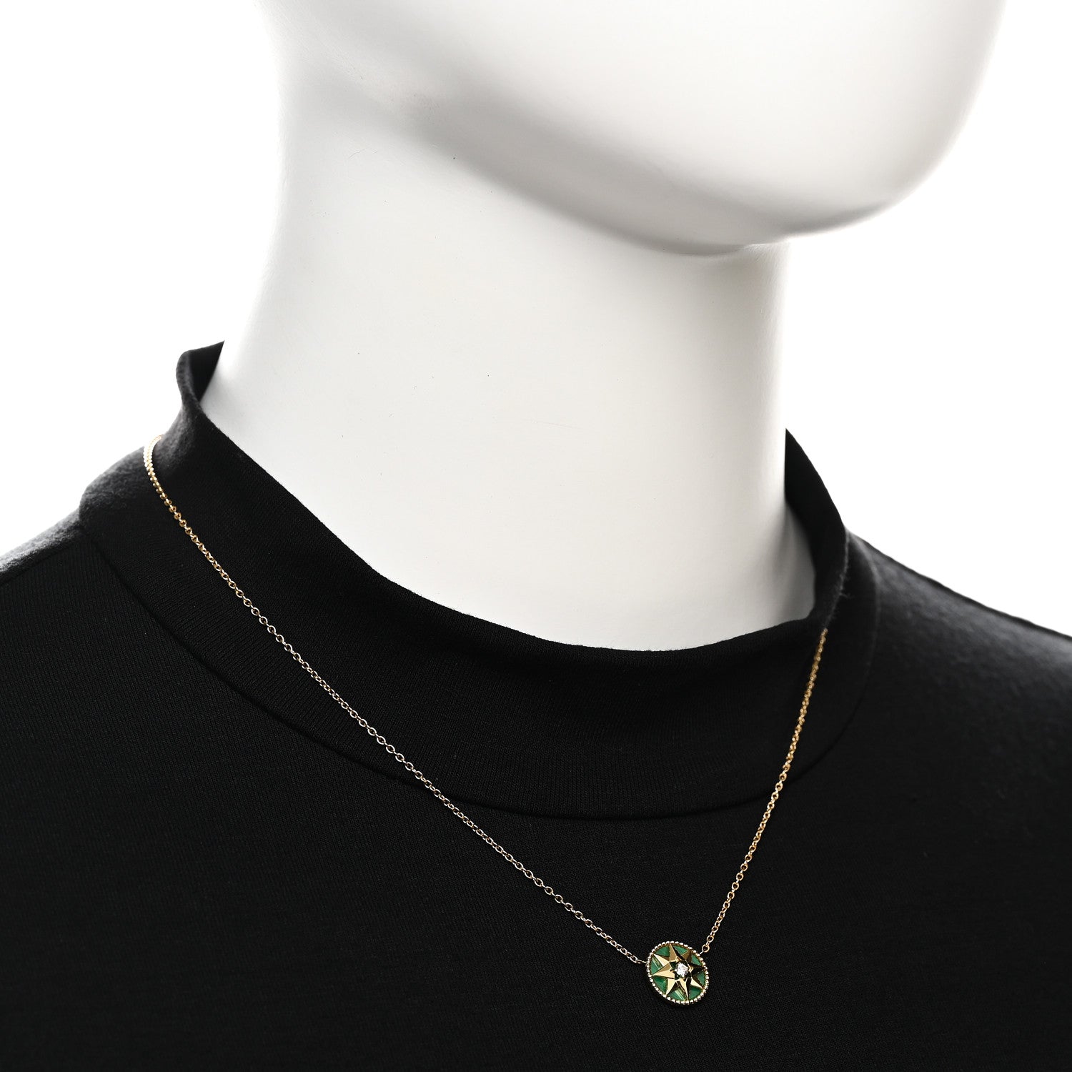 Christian Dior 18K Yellow Gold Diamond Malachite Rose Des Vents Necklace 2 of 6