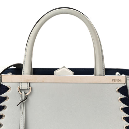 Fendi Vitello Dolce Ribbon Lace Up Petite 2Jours Tote Perla Blueberry 8 of 10