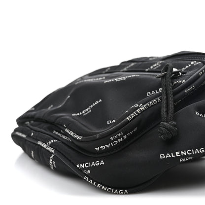 Balenciaga Twill Nylon Allover Logo Explorer Beltpack Black White 10 of 10