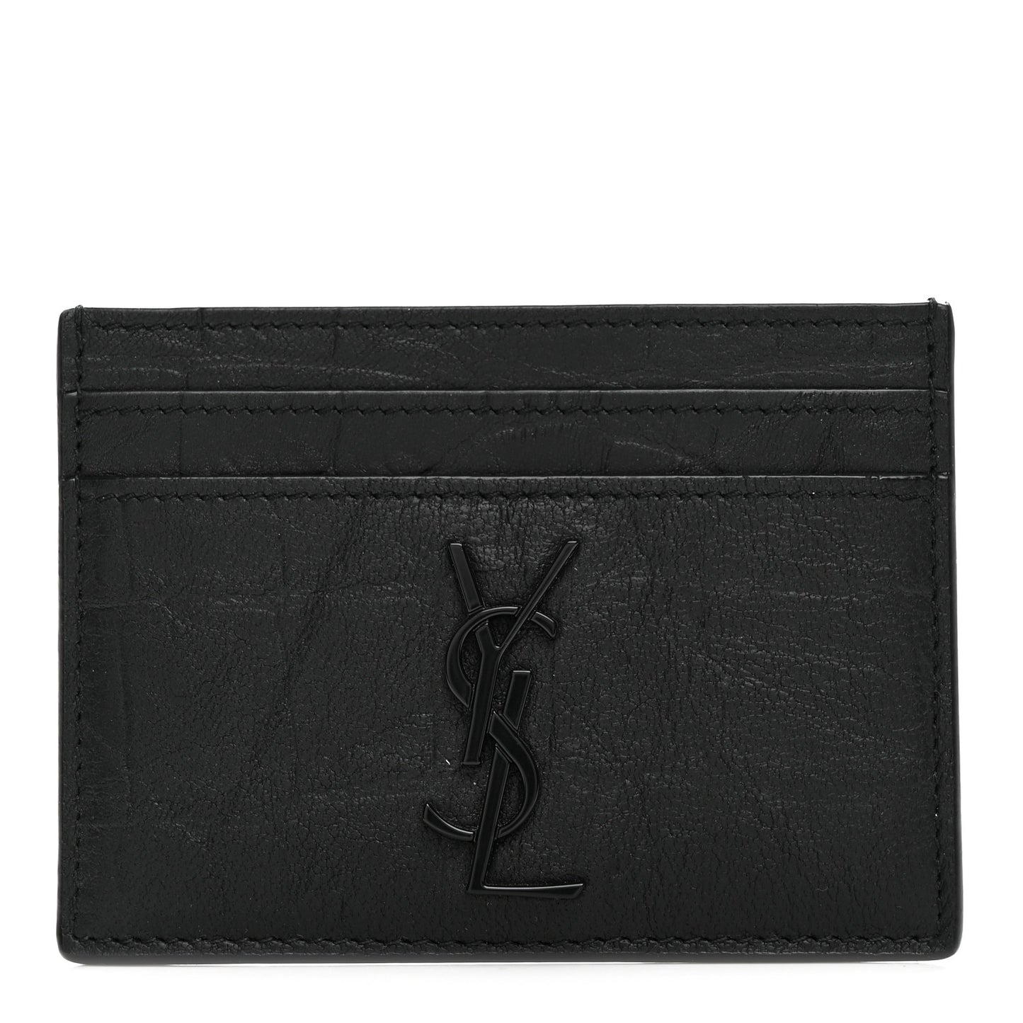 Calfskin Crocodile Embossed Monogram Credit Card Case Black