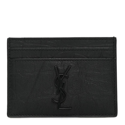 Saint Laurent Calfskin Crocodile Embossed Monogram Credit Card Case Black 1 of 8