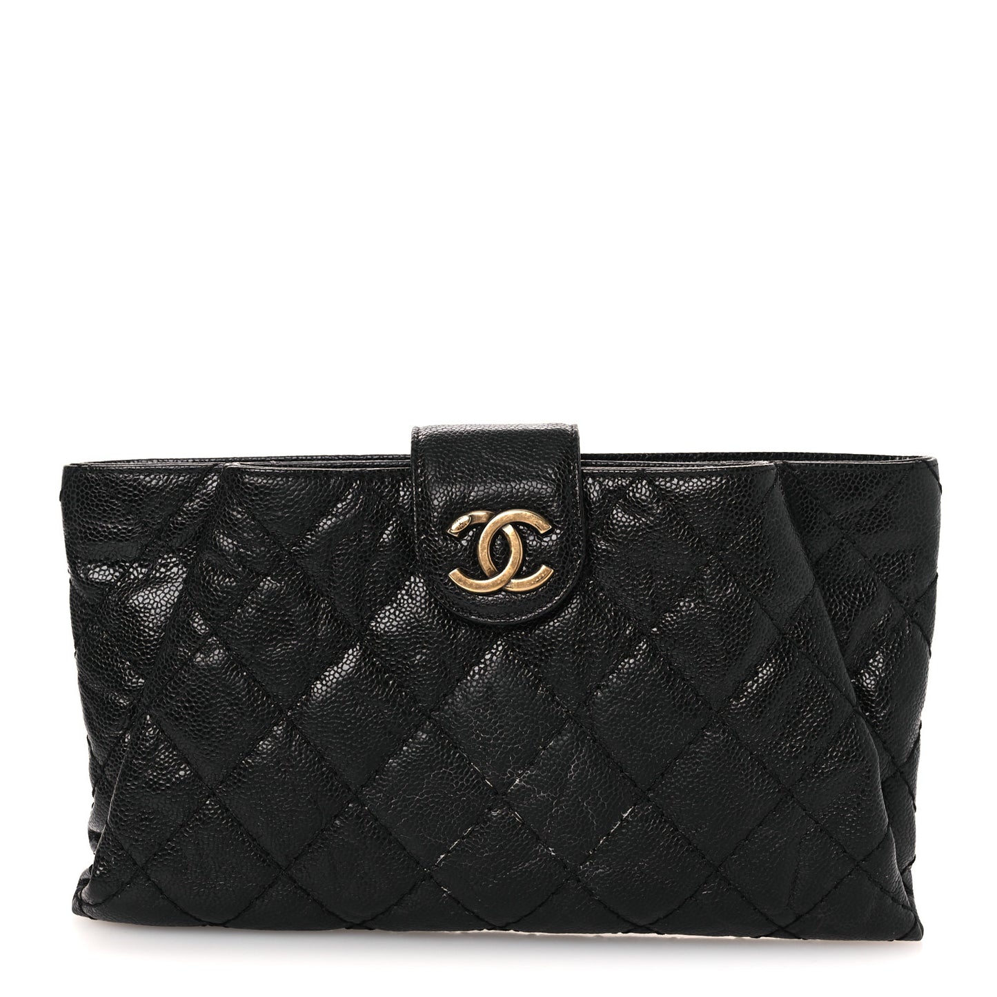 Crumpled Grained Calfskin Quilted Coco Pleats Clutch Black