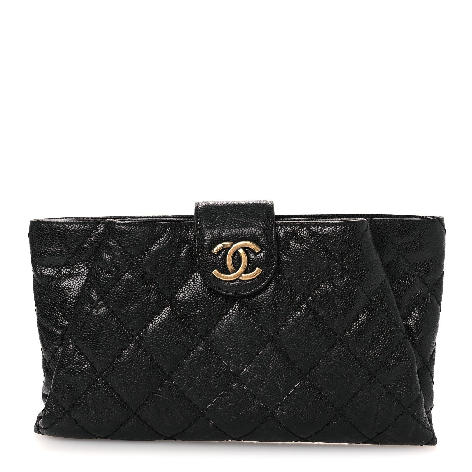 Chanel Crumpled Grained Calfskin Quilted Coco Pleats Clutch Black 1 of 12