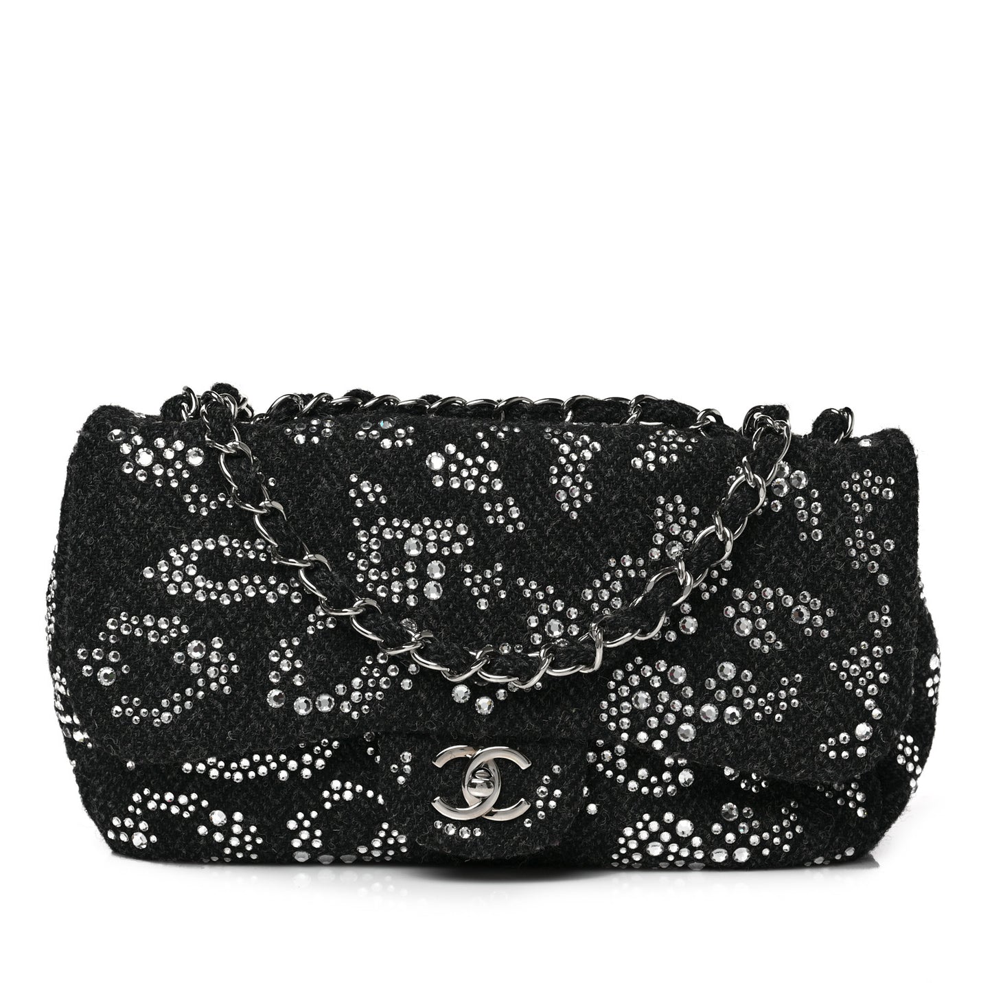 Tweed Swarovski Crystal Leopard Jumbo Flap Black