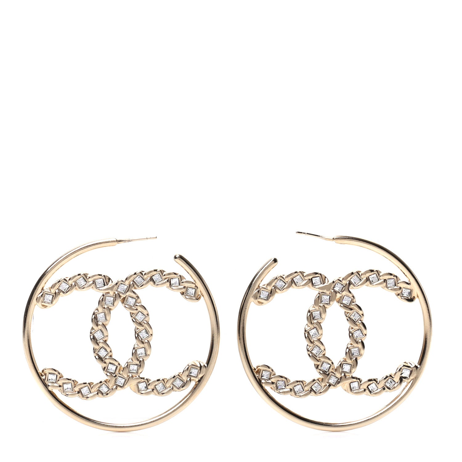 Chanel Crystal High Society CC Hoop Earrings Gold 1 of 5