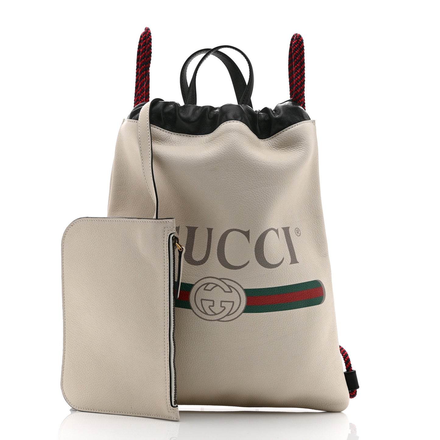 Calfskin Logo Drawstring Backpack Mystic White