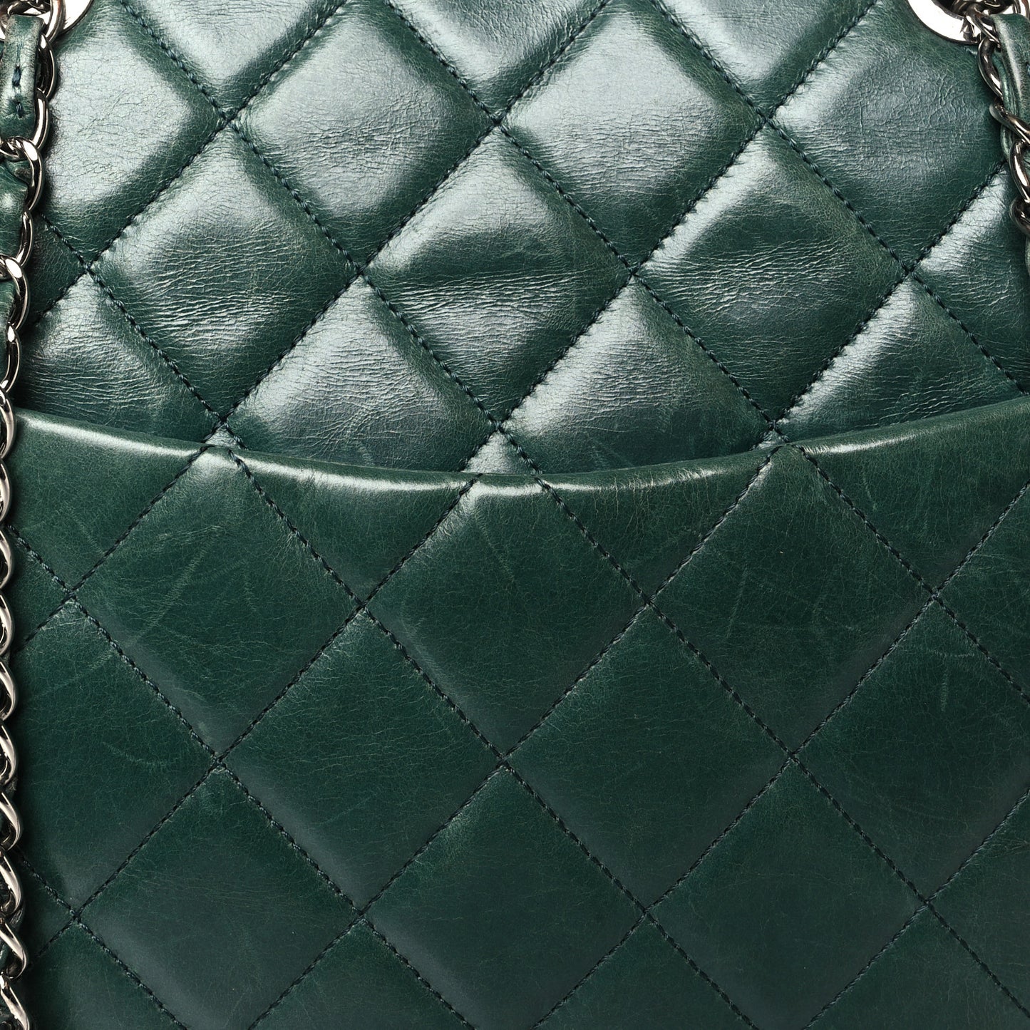 Glazed Calfskin Quilted Large CC Delivery Tote Green