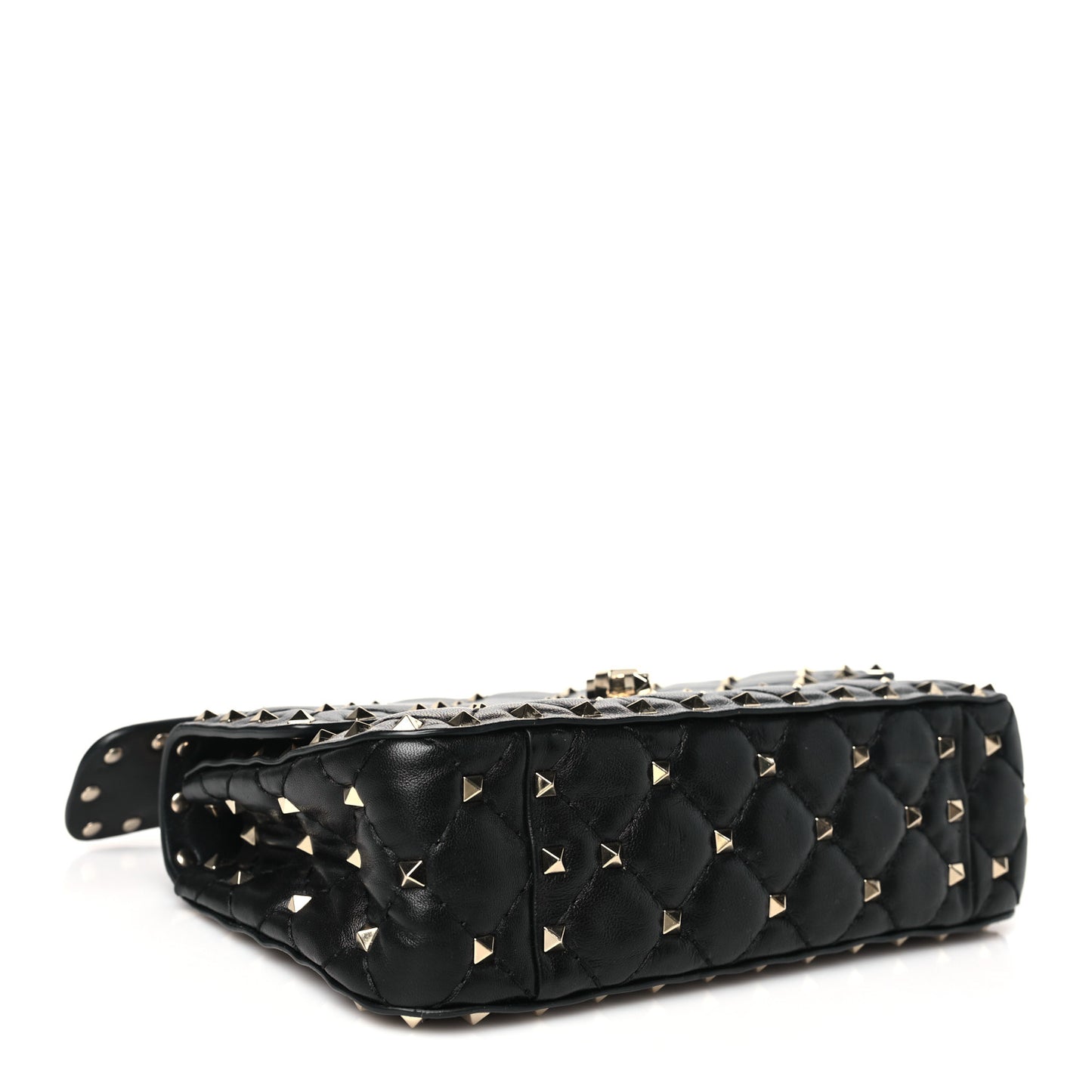 Craquele Nappa Small Rockstud Spike Shoulder Bag Black