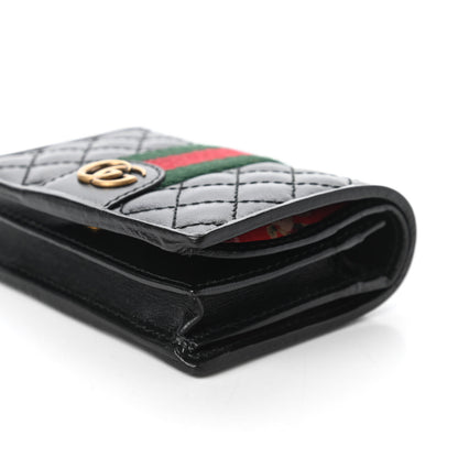 Gucci Calfskin Web Trapuntata GG Marmont Card Case Wallet Black 7 of 11