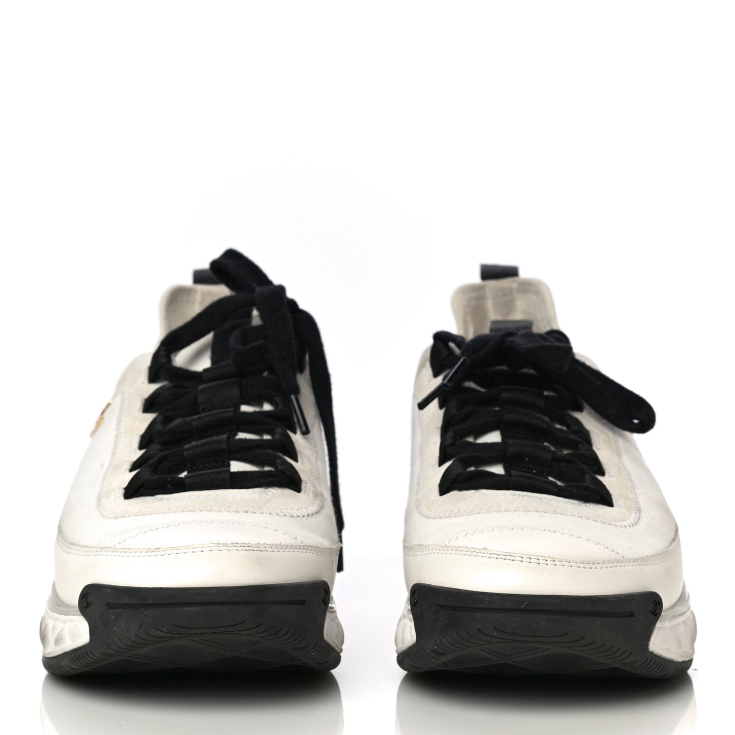 Velvet Calfskin Mixed Fibers CC Sneakers 40 Ivory Black