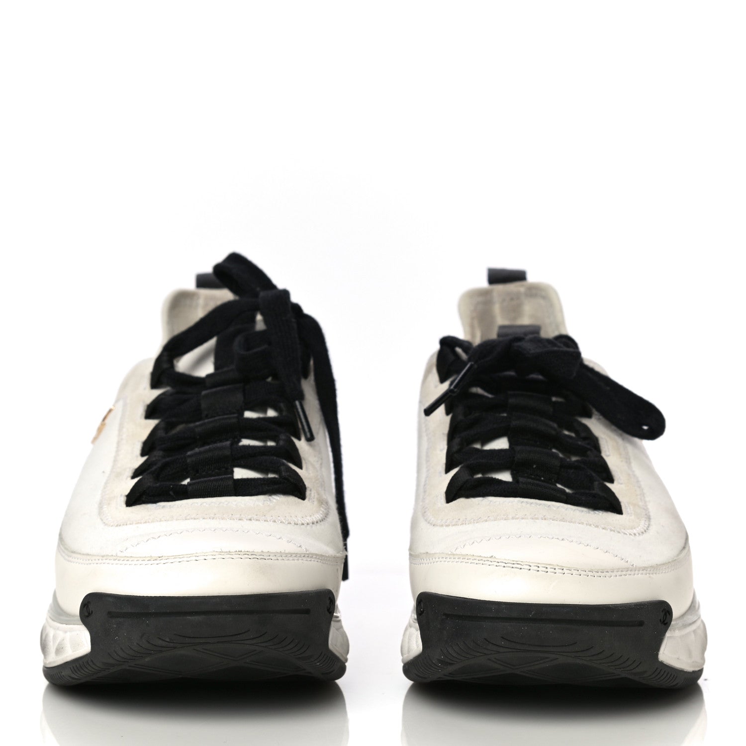 Chanel Velvet Calfskin Mixed Fibers CC Sneakers 40 Ivory Black 3 of 16
