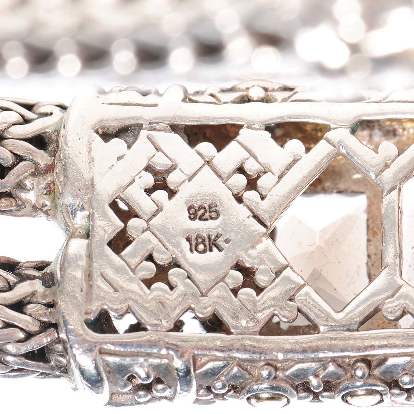 Sterling Silver 18K Gold Smoky Quartz Diamond Batu Sari Large Station Bracelet
