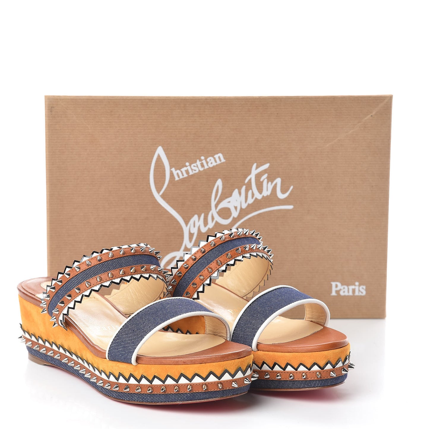 Denim Calfskin Nappa Montezuplage 60 Platform Slide Sandals 37 Multicolor