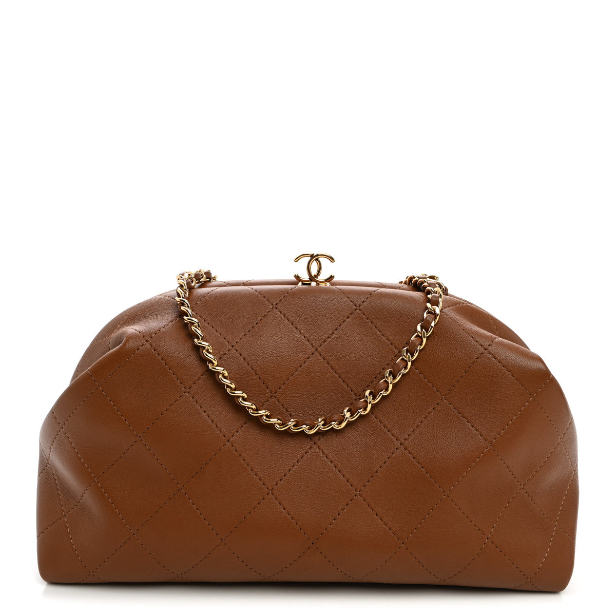 Chanel Lambskin Stitched Clutch With Chain Brown 1 of 10