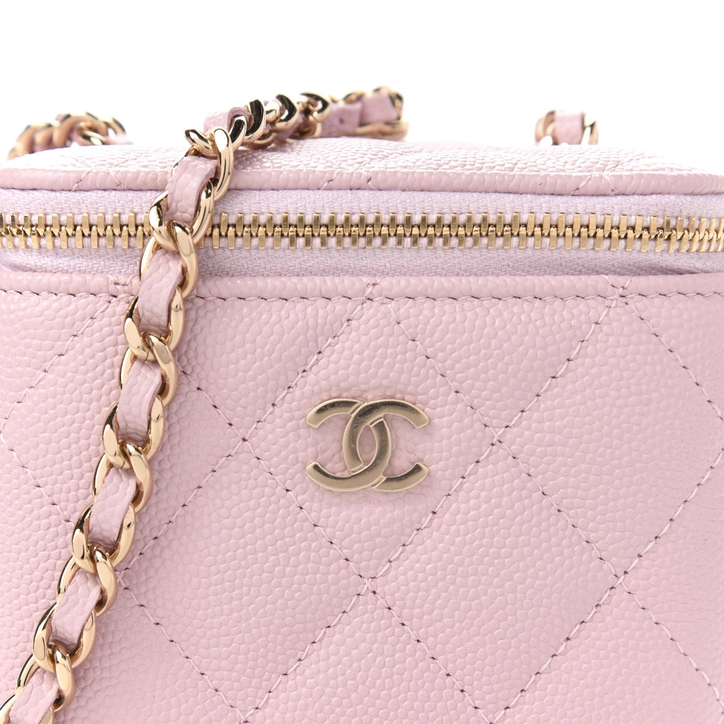 Caviar Quilted Mini Vanity Case With Chain Light Pink