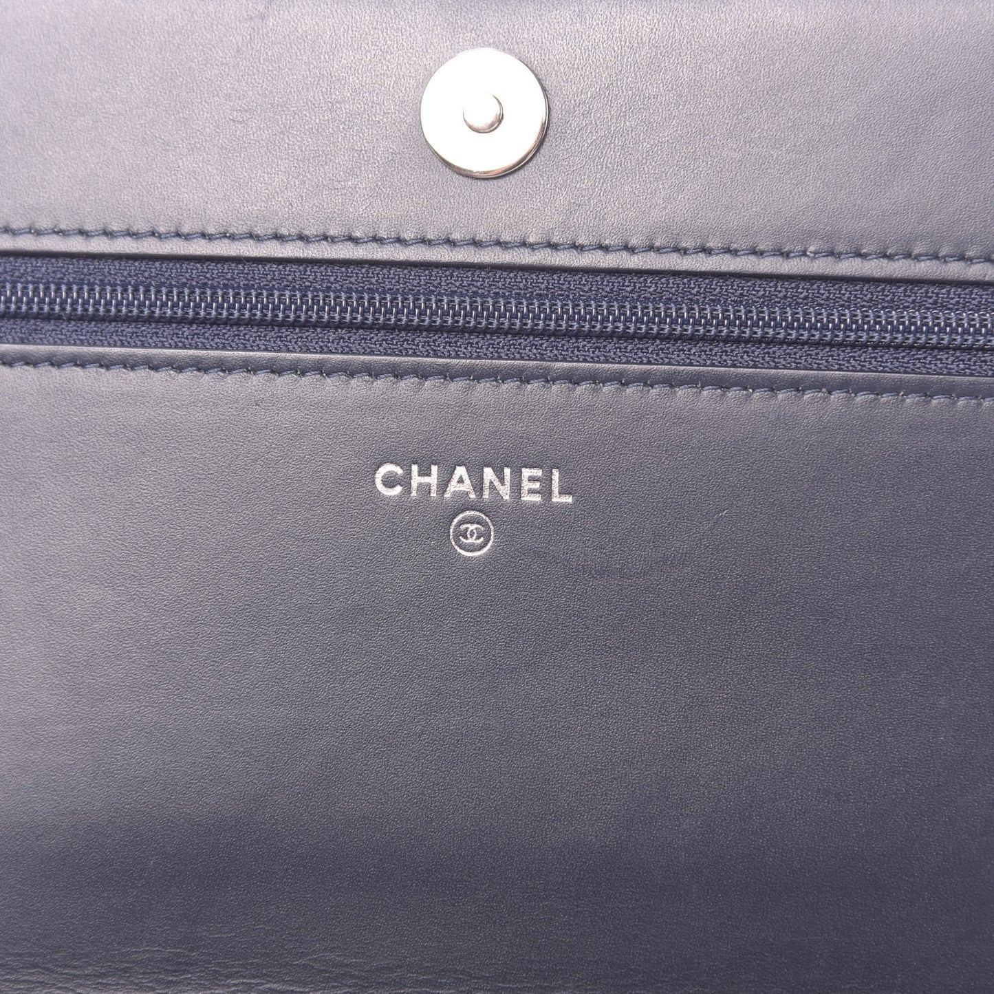 Lambskin Camellia Studded Wallet on Chain WOC Navy