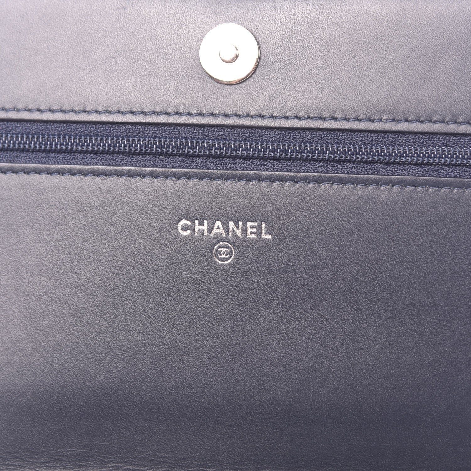 Chanel Lambskin Camellia Studded Wallet on Chain WOC Navy 6 of 12