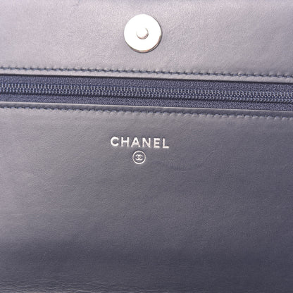 Chanel Lambskin Camellia Studded Wallet on Chain WOC Navy 6 of 12