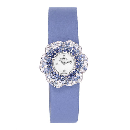 Chanel 18K White Gold Satin Diamond Sapphire 27mm Camellia Quartz Watch Lavender 1 of 5