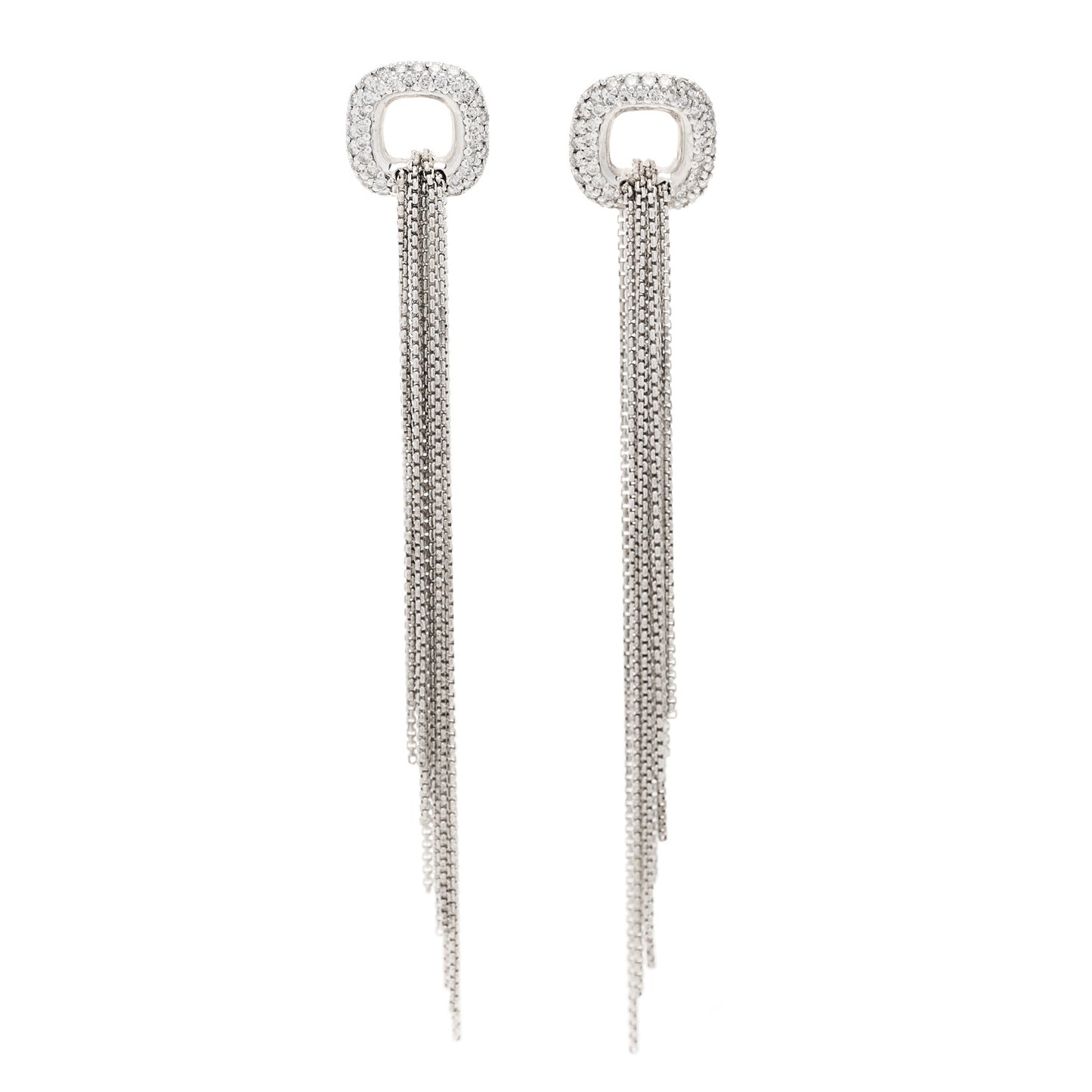 Sterling Silver Pave Diamond Lariat Waterfall Earrings
