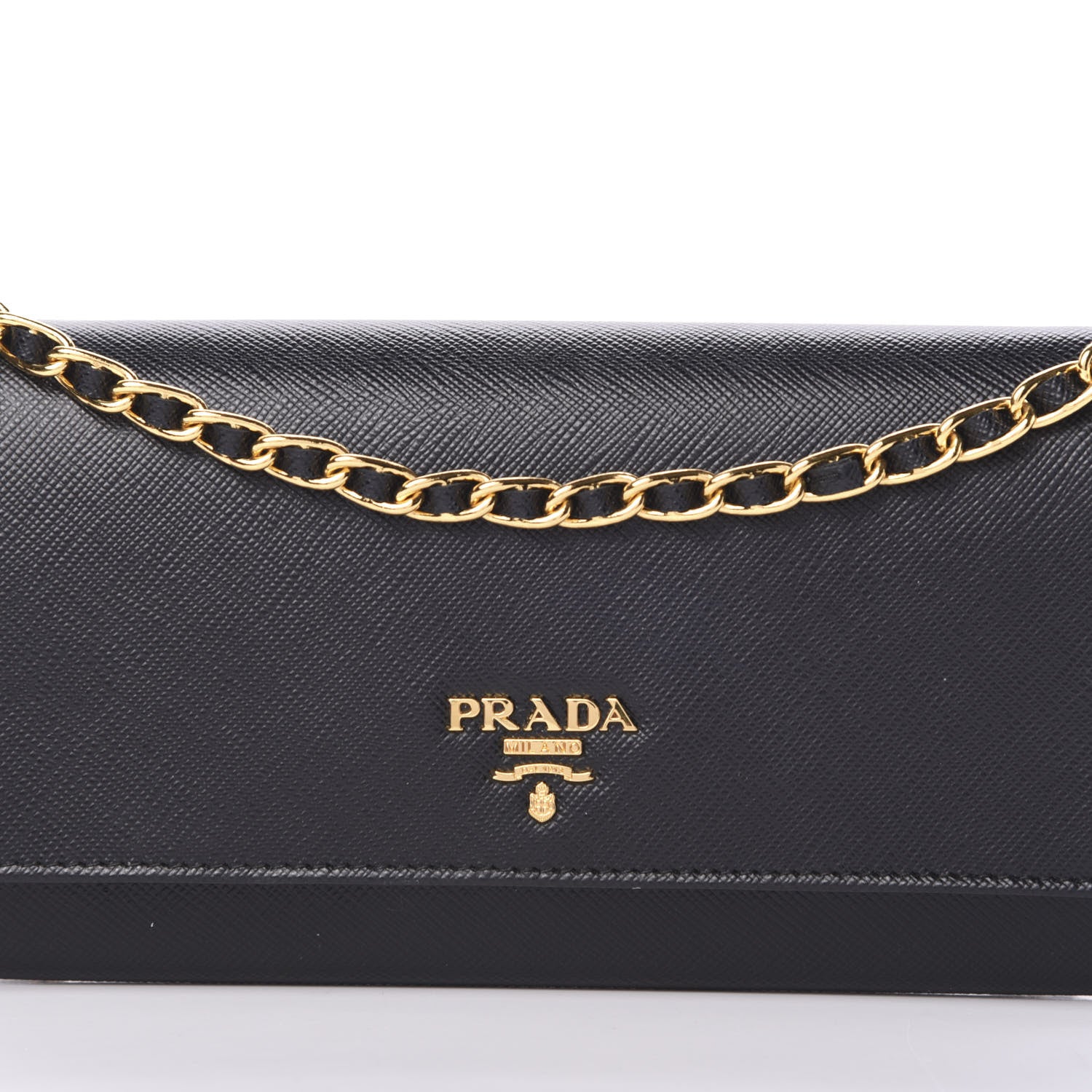 Prada Saffiano Metal Oro Chain Wallet Black 7 of 10